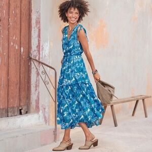 Sundance Maren Meadow Sleeveless Floral Tiered Midi Dress Large